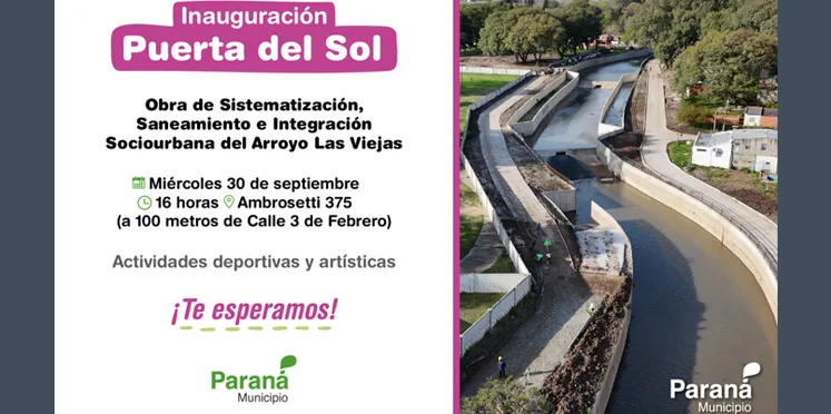 Paraná inaugura el Paseo Puerta del Sol tras obras de saneamiento en el arroyo Las Viejas
