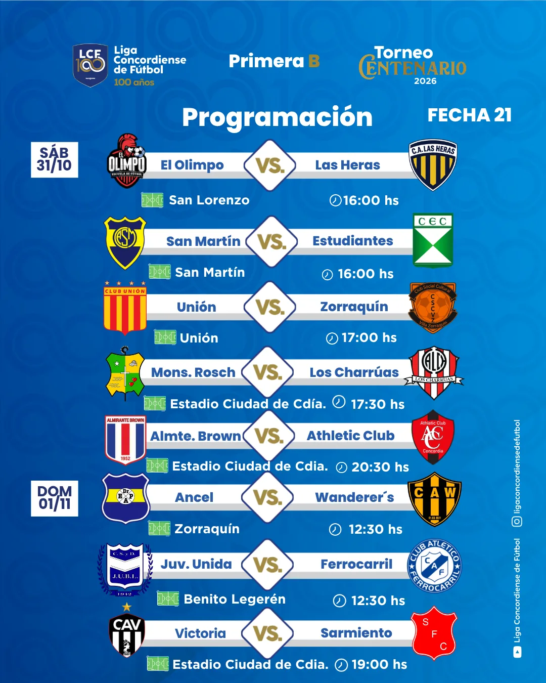 Se definió la programación para la penúltima fecha de la Primera B concordiense