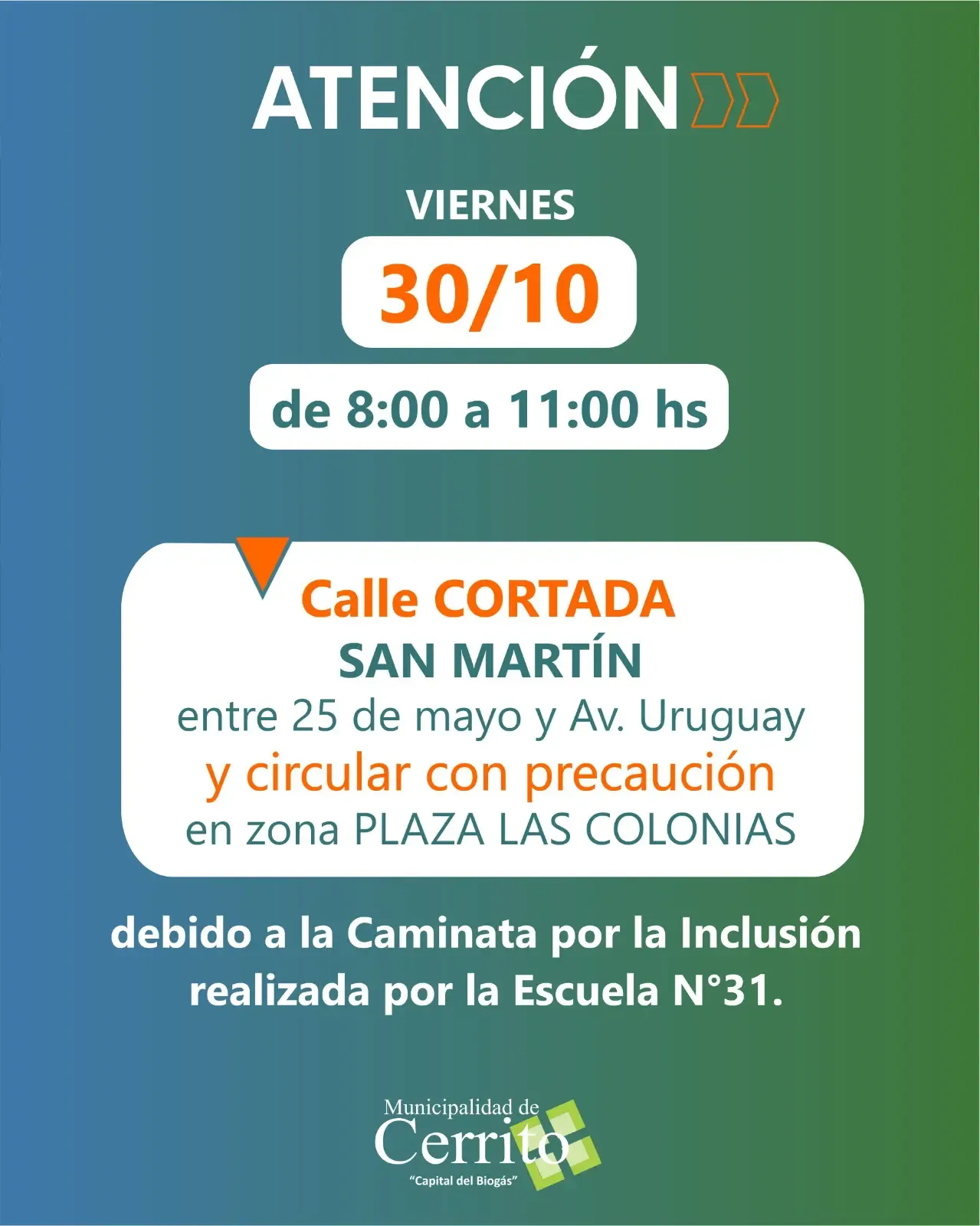 Cerrito: cortes de tránsito y recomendaciones por la Caminata por la Inclusión