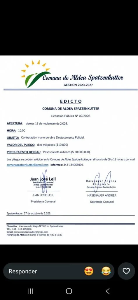 Avanzan los planes para la nueva comisaría en Aldea Spatzenkutter