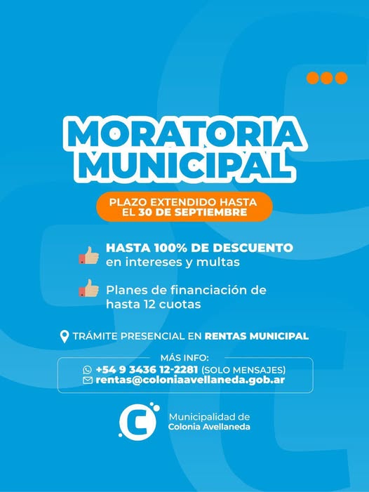 Colonia Avellaneda extiende el plazo de su Moratoria Municipal hasta el 30 de septiembre