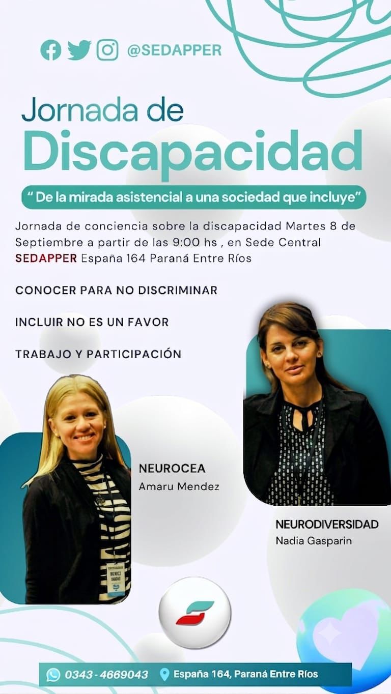 "De la mirada asistencial a una sociedad que incluye": SEDAPPER anuncia nueva Jornada de Discapacidad en Paraná